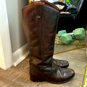 Frye Women’s Brown Leather Melissa Button Riding Boot